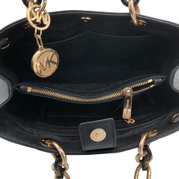 Michael Kors 30S3TCYS2L Cynthia Medium Satchel Black / 001 Calfskin Tote Bag - Picture 4 of 12